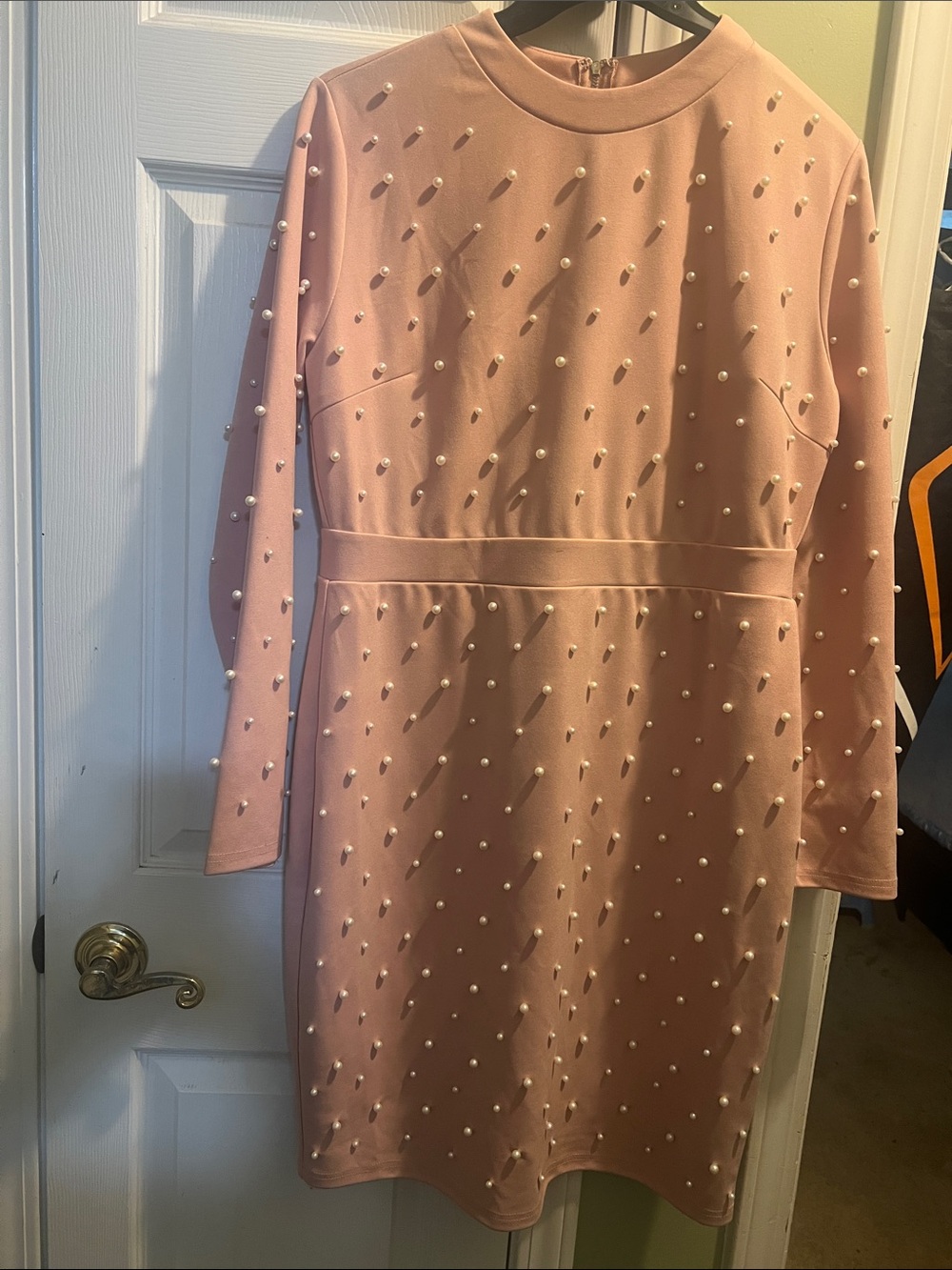 Pearl-Trimmed Blush Asymmetrical Women's Dress